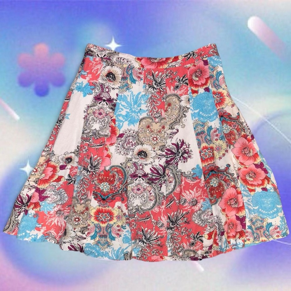 vtg y2k grace elements boho cottagecore fairy kei pleated a-line skirt, sz lg